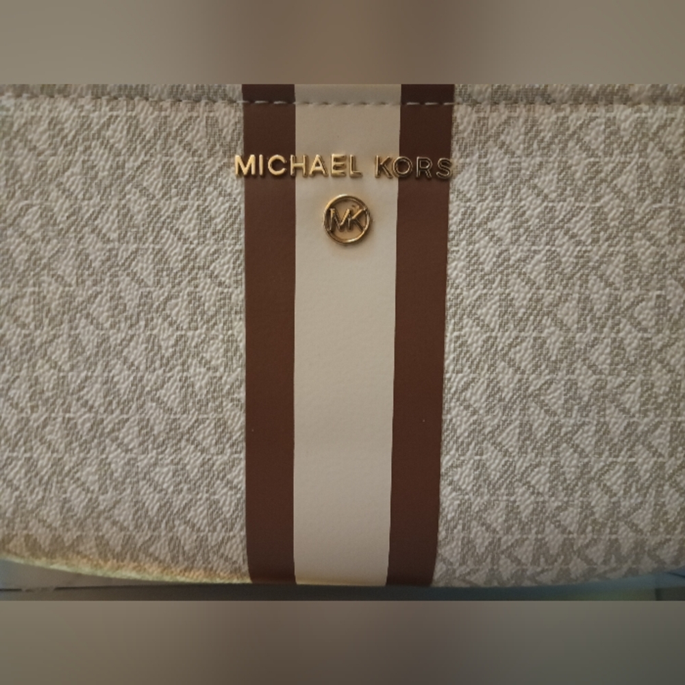 Michael Kors Cream and Brown Logo Tote
